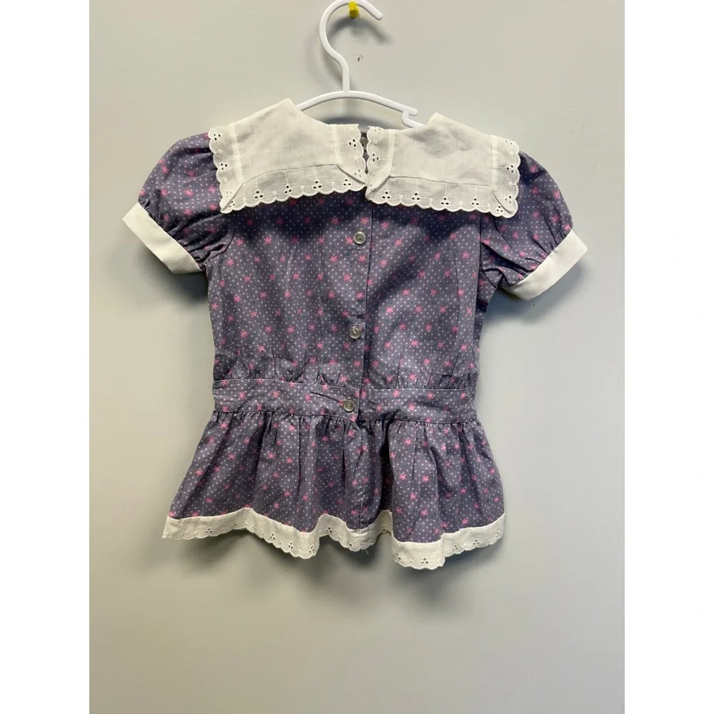 Vintage Evy Toddler Girls Purple Star Polka Dot Dress Eyelet Collar 2T M4188